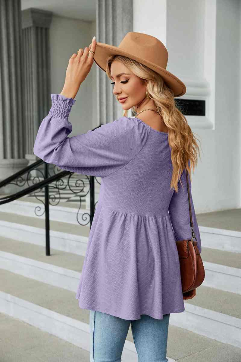 CWTBLL2836_V-NECK LONG SLEEVE PATCHWORK DRESS TOP