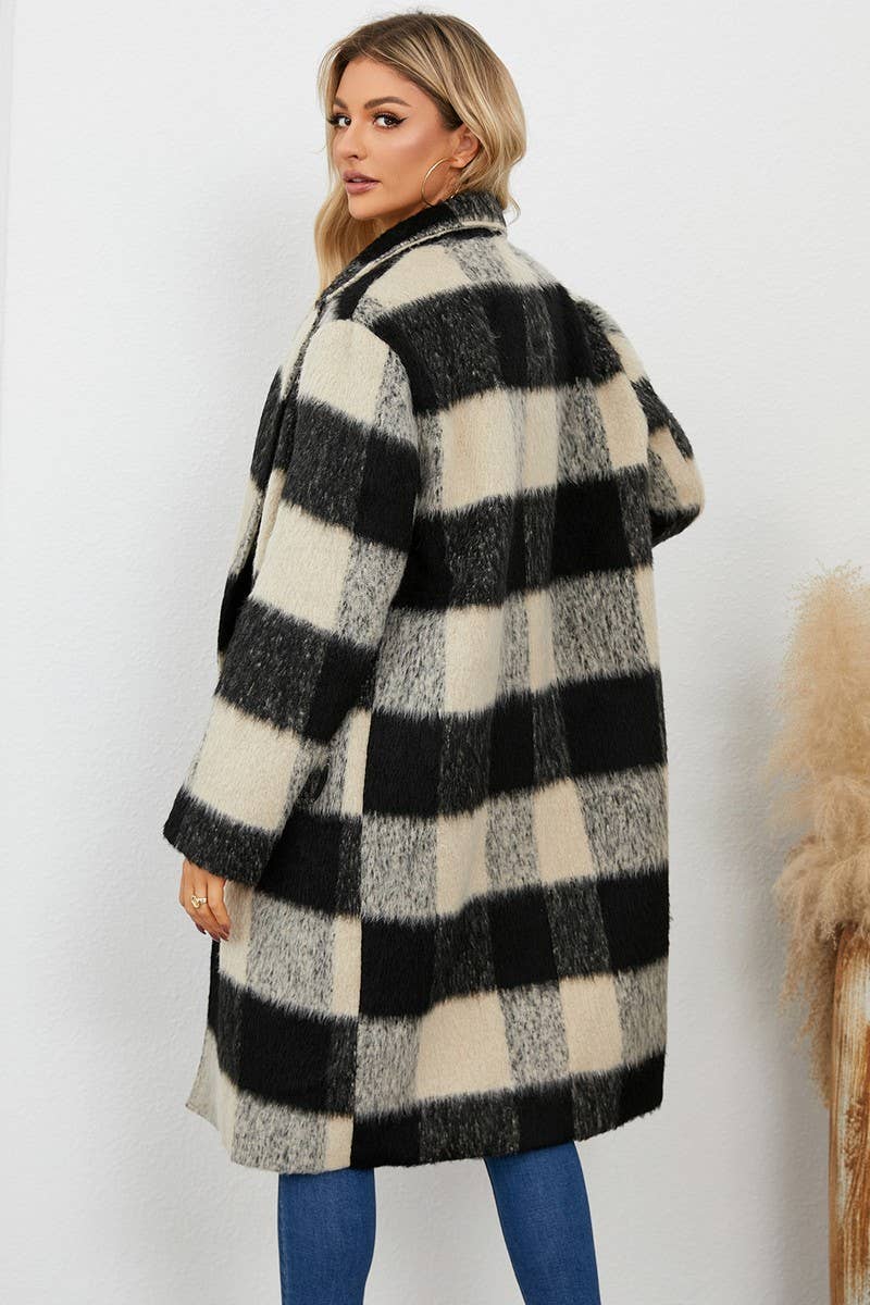 CWOCO0939_PLAID DOUBLE-SIDED SUIT COLLAR WOOLEN LONG COAT