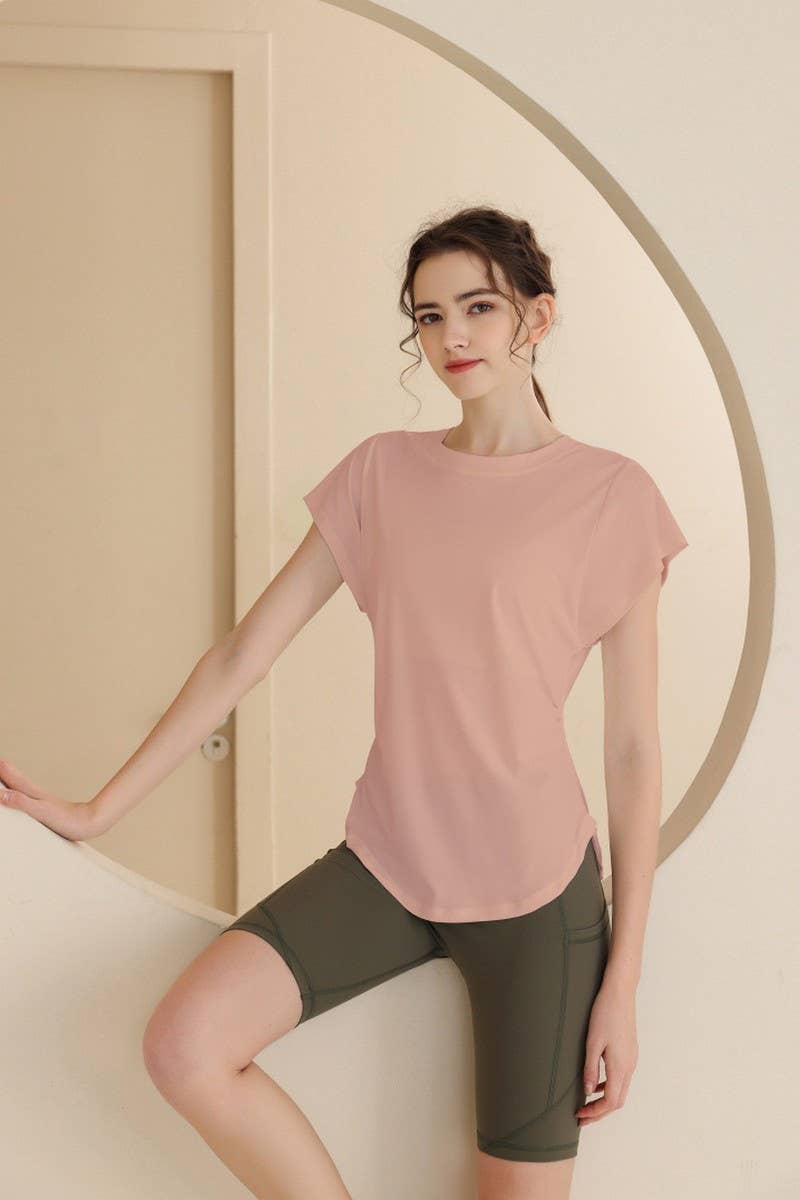 CWTSTS0394_ROUND NECK SHORT SLEEVE FITNESS YOGA TOP