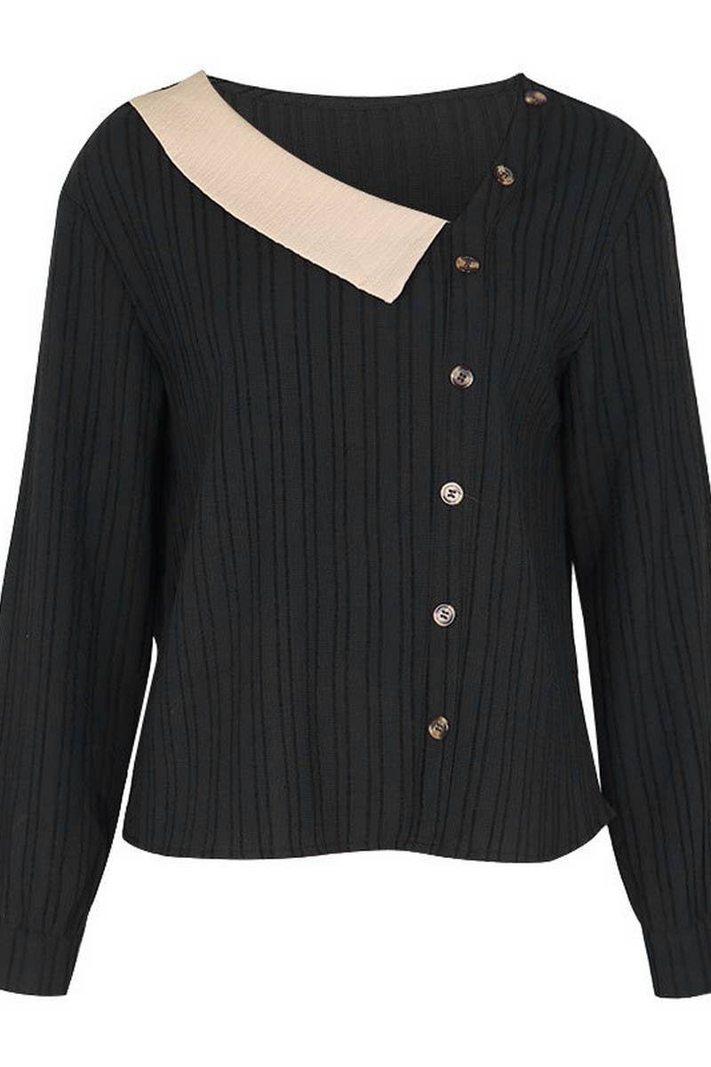 CWTTL1980_AUTUMN NEW SPLICED V-NECK TOP