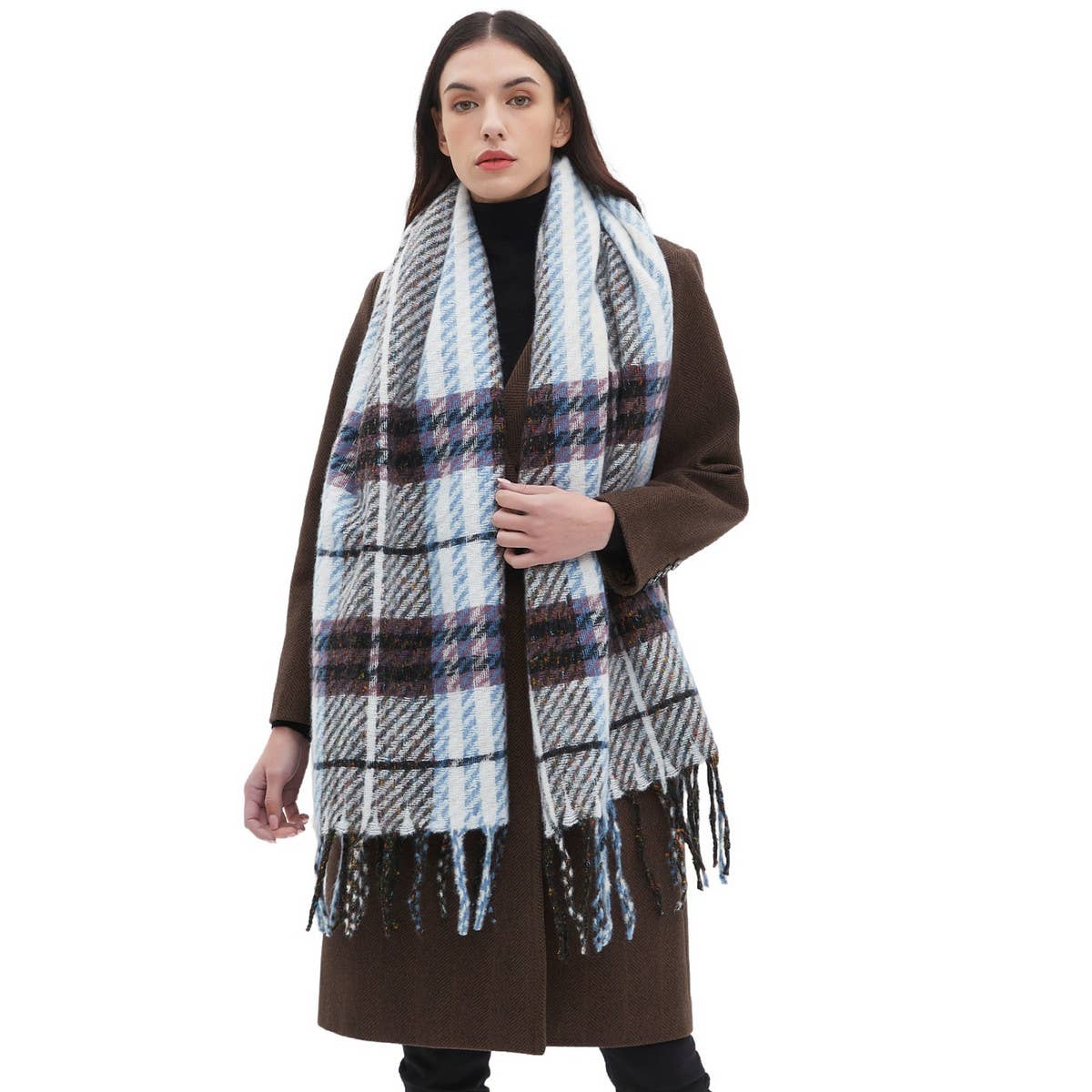 New Tassel Checkered Scarf for Fall & Winter_CWASC0869