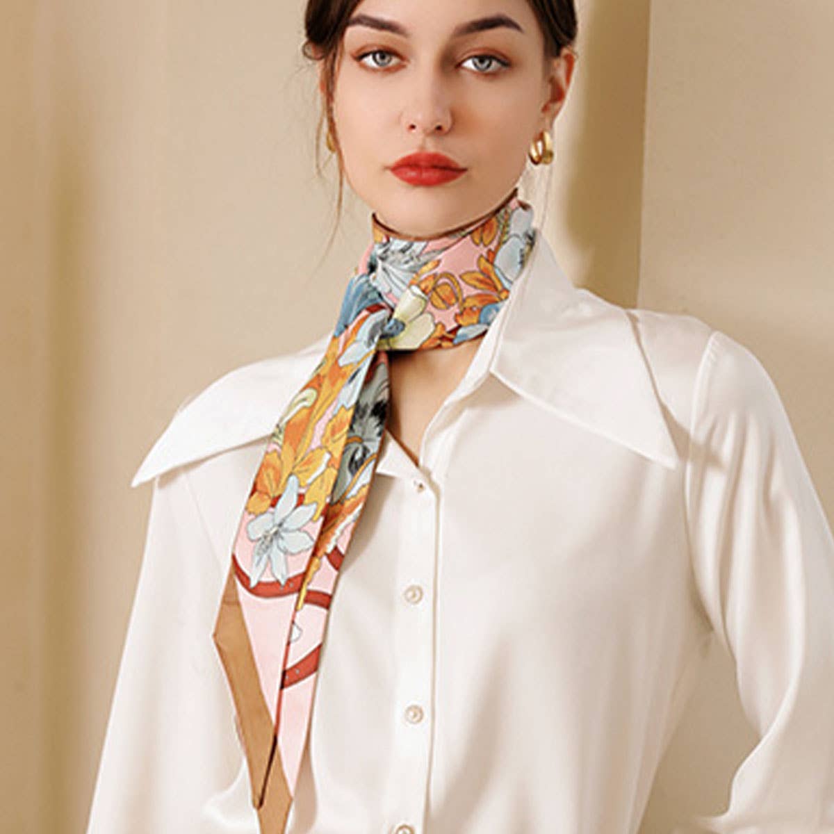 Floral Twilly Scarf for Hair & Bag, Satin Silk