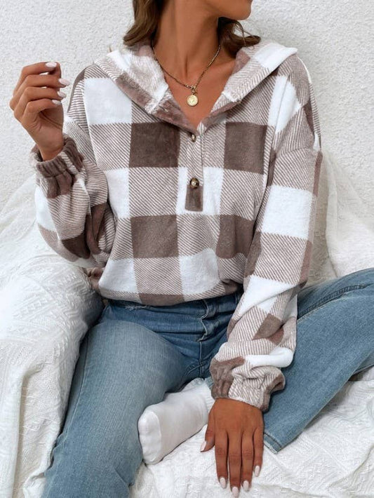 Checkered studs Loose hooded casual sweatshirt