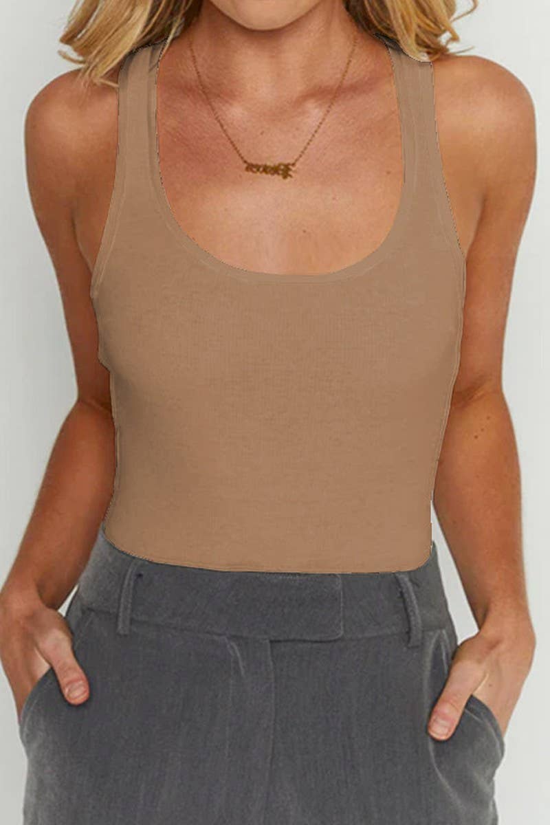 CWSBSSL0109_U-NECK BODYCON COTTON RIB RACERBACK BODYSUIT