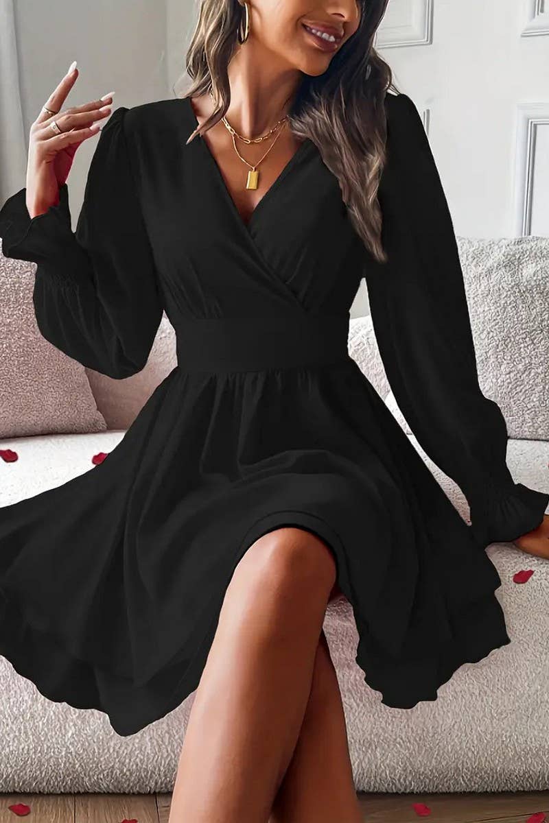 CWDSD8108_SUMMER V-NECK DOUBLE WAIST DRESS