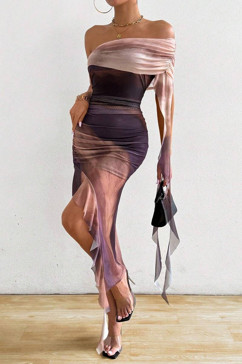 CWDSD7569_SUMMER SEXY PLEATED TUBE TOP SLIT SLIM DRESS