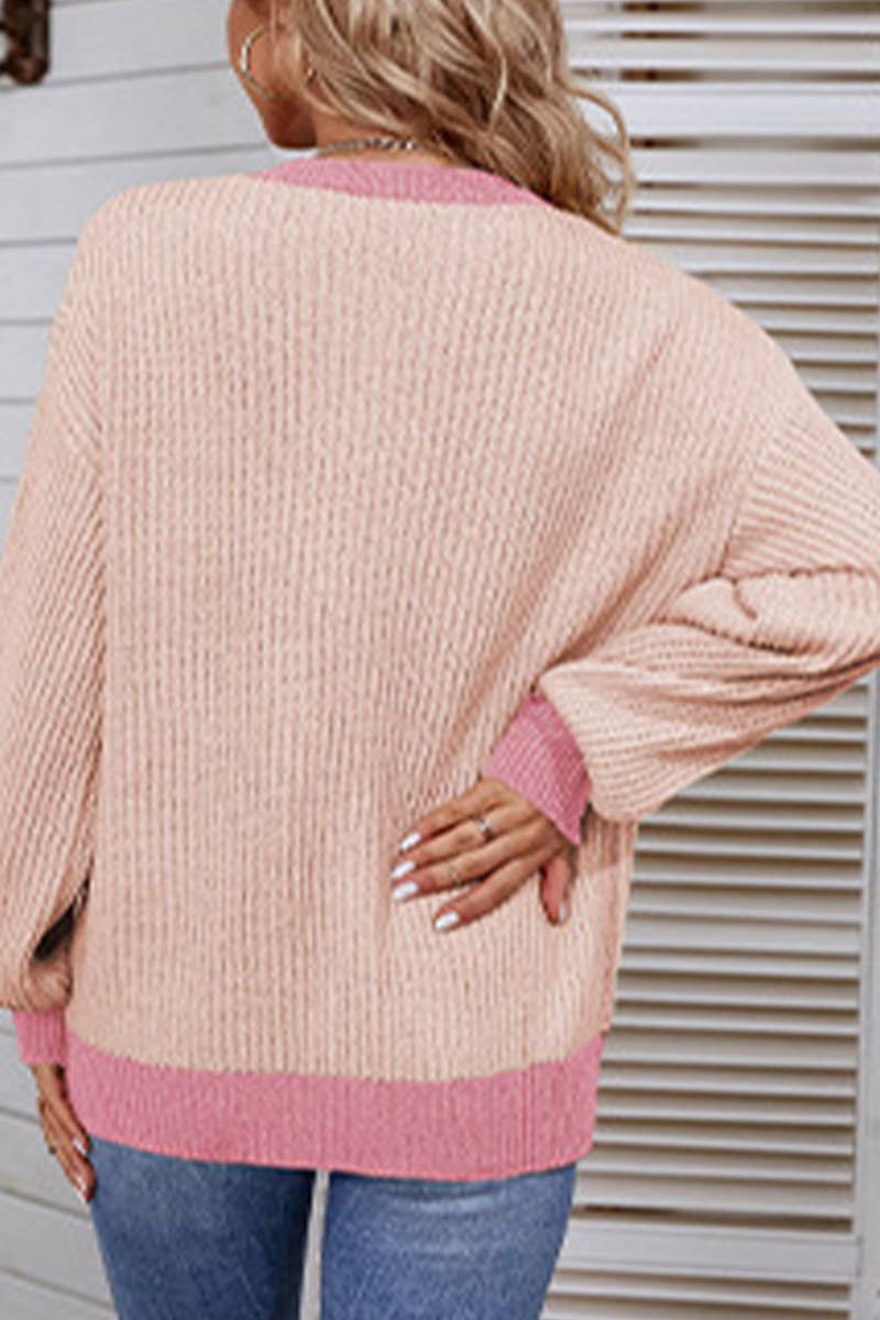 CONTRASTING BUTTON-UP PULLOVER KNITWEAR