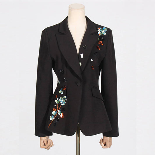 Spring Elegant V-Neck Sequin Blazer Jacket_CWOCO1230