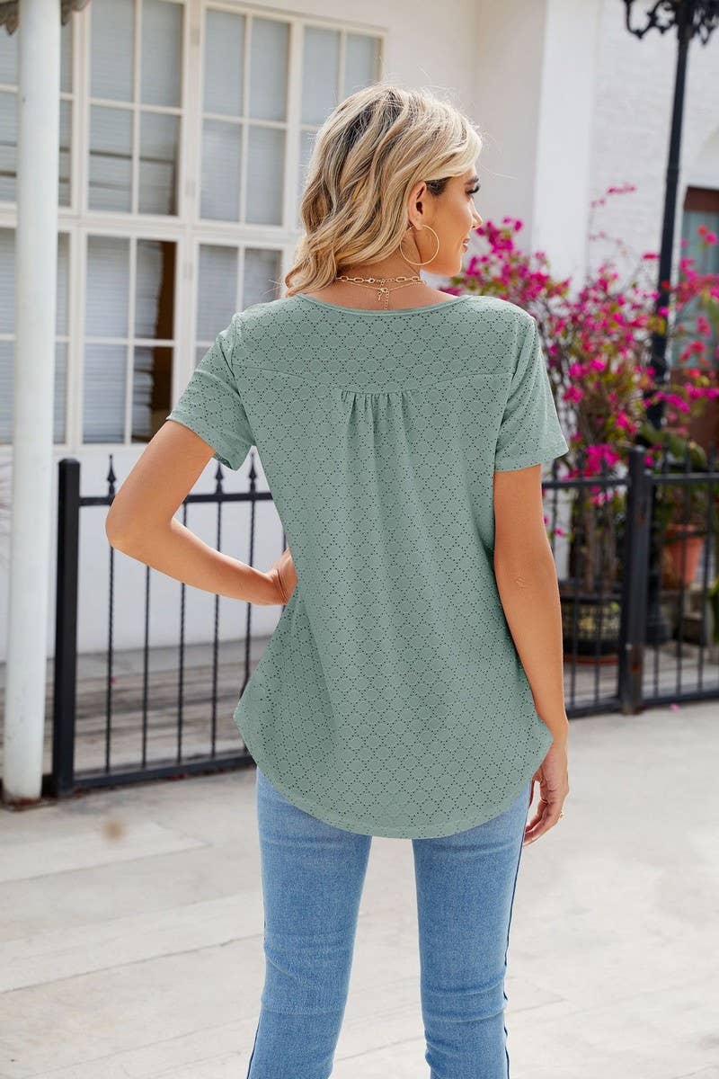 CWTBLS0435_Round Neck Short Sleeve Blouse