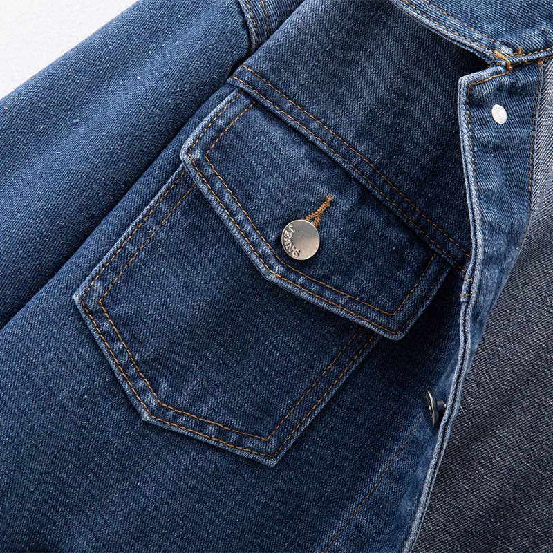 BASIC STEREOSCOPIC WASH DENIM COAT WITH LAPEL