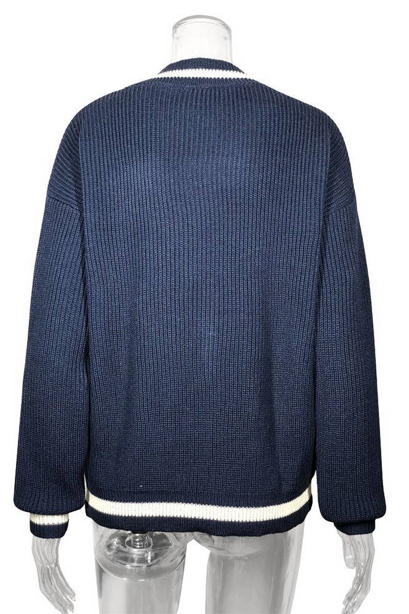 CWOSWL6274_V-NECK LOOSE LONGSLEEVED KNITTED PULLOVER SWEATER