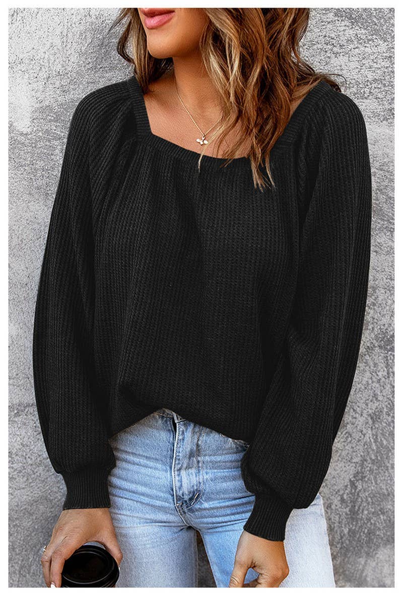 CWTBLL2673_SOLID COLOR SQUARE NECK LOOSE KNIT SWEATER TOP