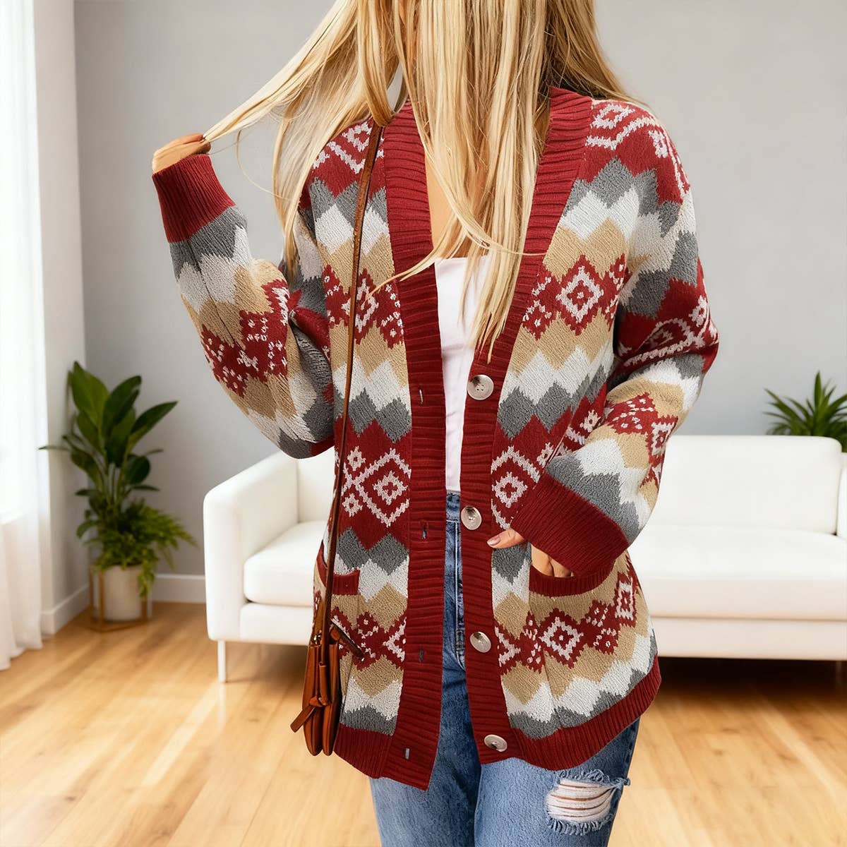 Christmas single-breasted knitted cardigan