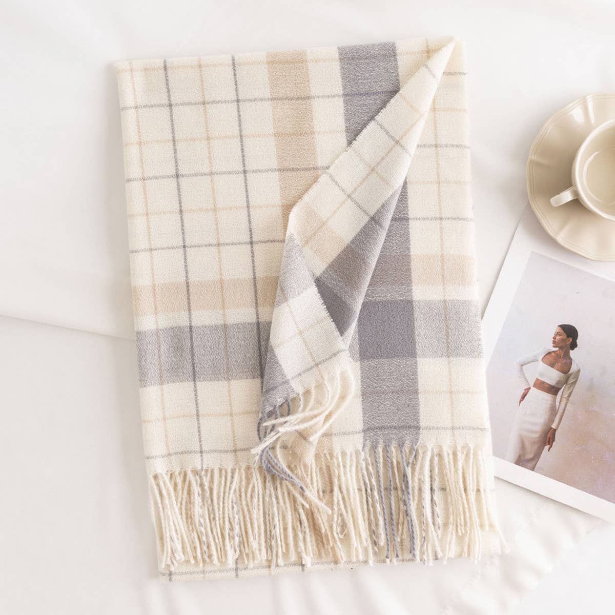 Plaid Scarf - Soft Faux Cashmere Winter Neck Wrap_CWASC0444