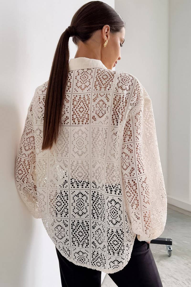 CWTBLL542_JACQUARD MICRO-SEE-THROUGH HOLLOW SHIRT