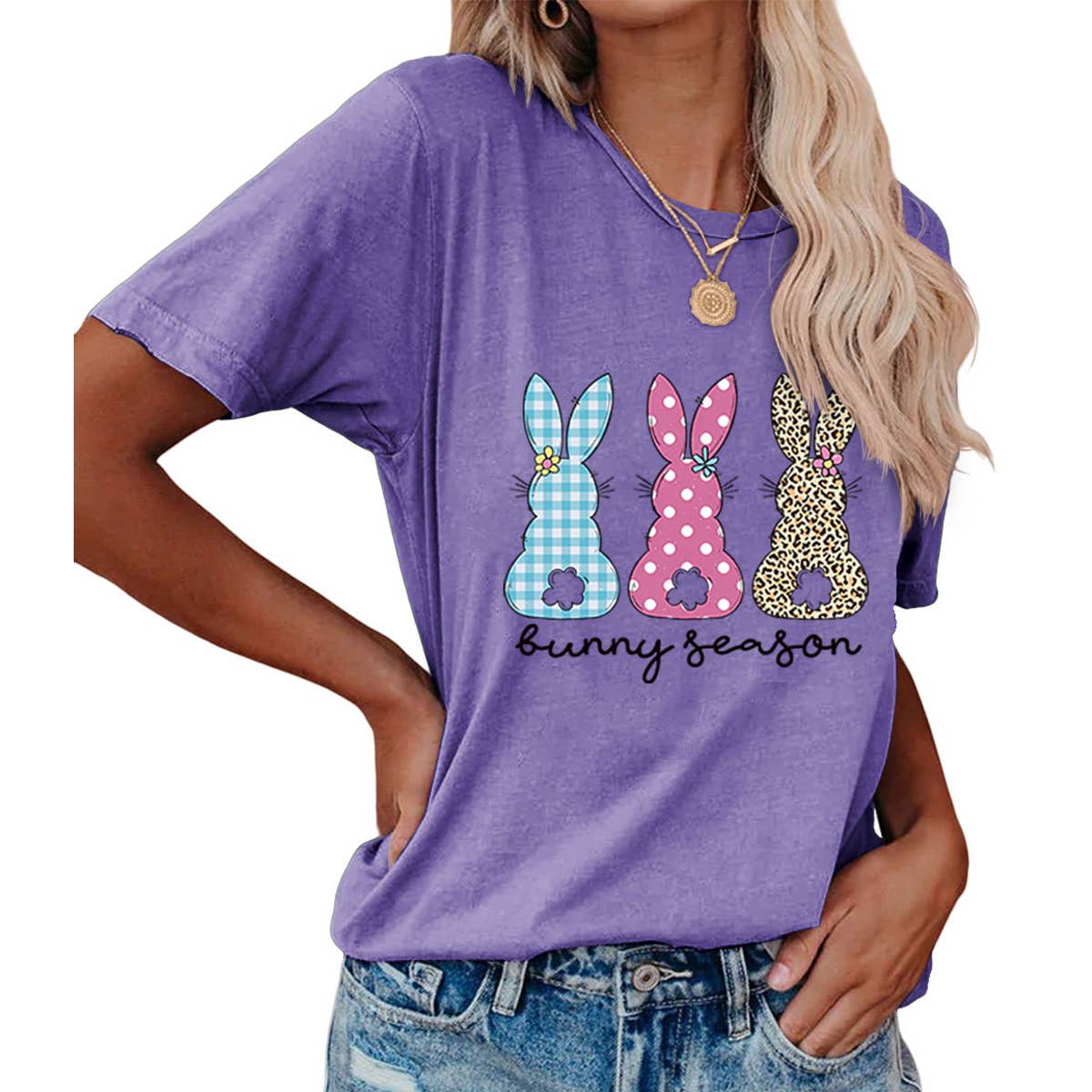 EASTER ROUND NECK LOOSE BUNNY PRINT T SHIRT_CWTTS0856
