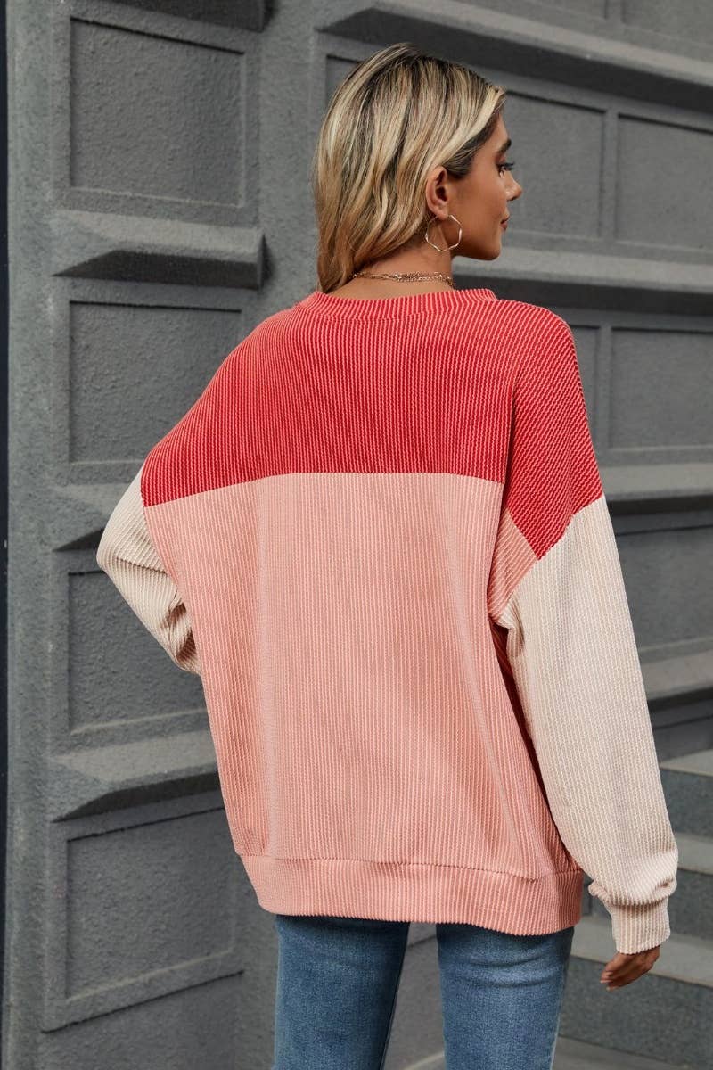 CWTBLL1885_FALL CREW NECK LONG SLEEVE COLOR CONTRAST TOP