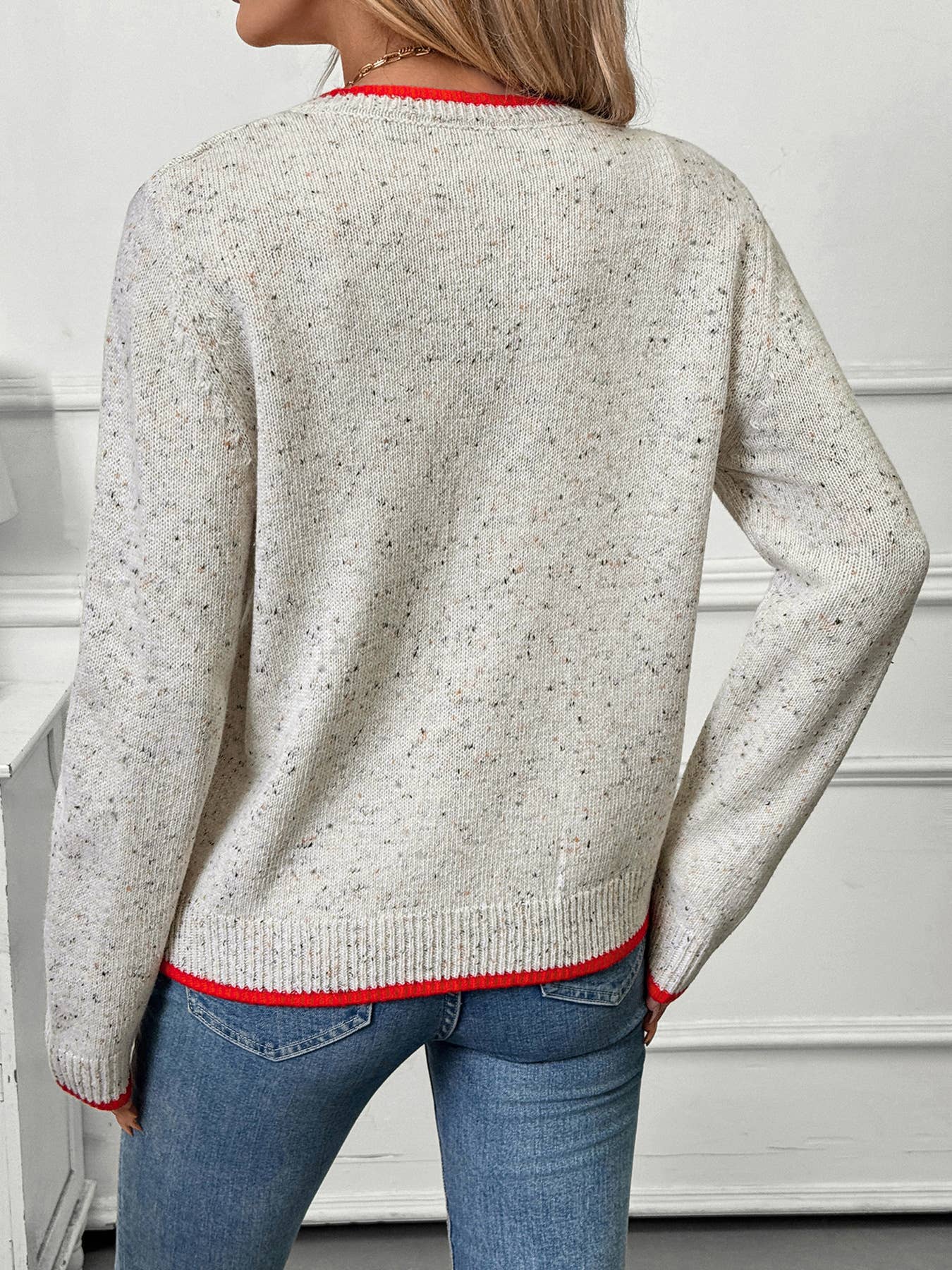 Casual color-blocking elegant knitted cardigan