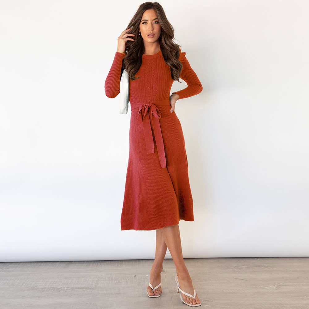 Elegant bubble long-sleeved, high-waisted dress