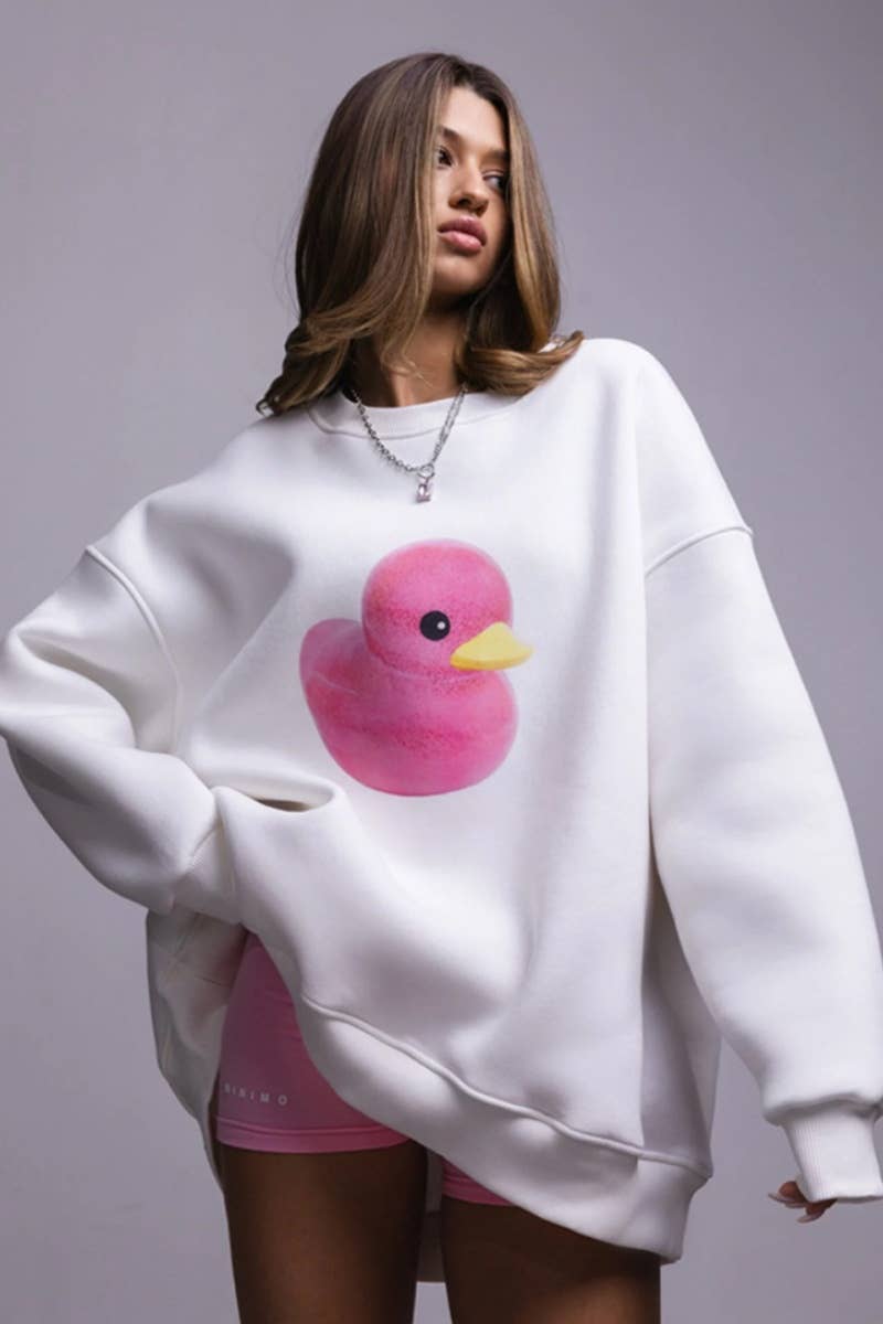 CWTBLL1691_CASUAL DUCK PRINT CREW-NECK LONG-SLEEVED HOODIE