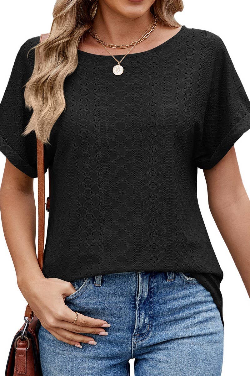 CWTBLS2281_LOOSE FIT CREW NECK SHORT SLEEVE CASUAL T-SHIRT