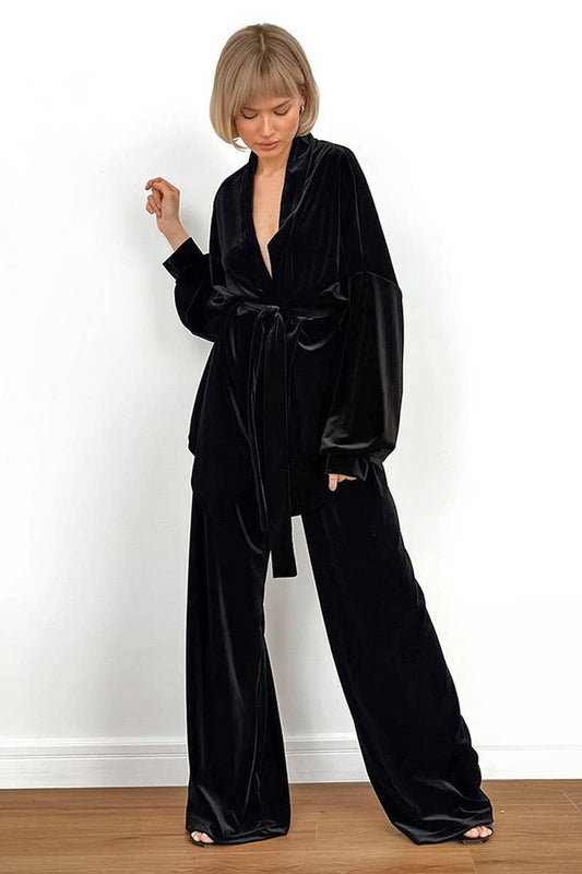 CWSPJ0307_VELVET LONG-SLEEVED TROUSERS PAJAMA SET