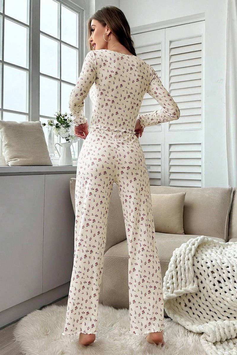 CWSPJ00471_FLORAL LONG SLEEVE TOP AND PANTS LOUNGEWEAR SET