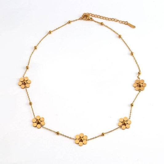 Stainless Steel Daisy Necklace with Beaded Chain_CWMM8876