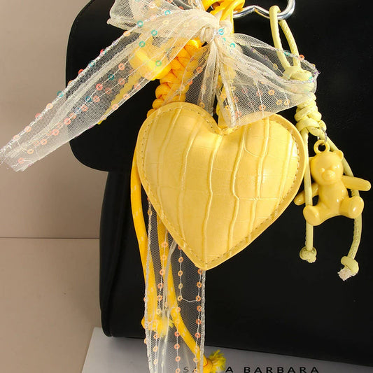 Cute PU Heart Bear Keychain Bag Charm