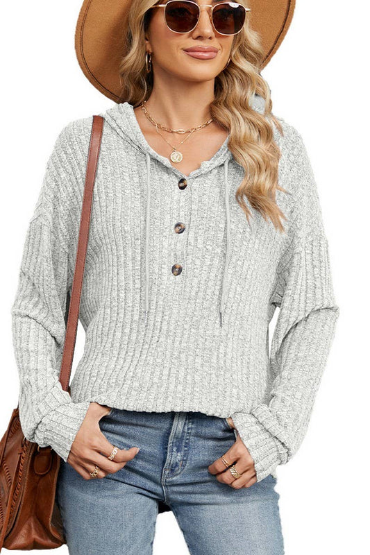 CWOHOL1093_SOLID COLOR HOODED BUTTON LOOSE SWEATSHIRT