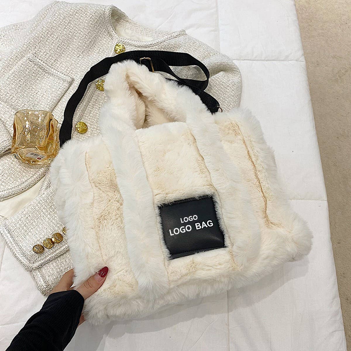 Faux Rabbit Fur Tote Bag Women Large Handbag_CUAB00552