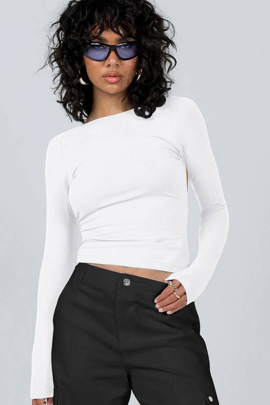 CWTTL2049_SUMMER SEXY BACKLESS SHOULDER T-SHIRT