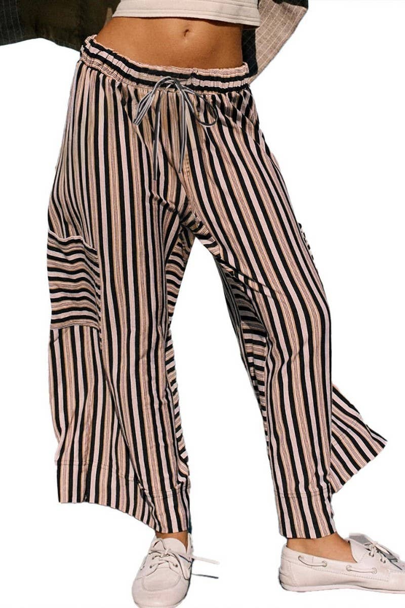 CWBLP01035_COLORFUL STRIPED DRAWSTRING STRAIGHT PANTS