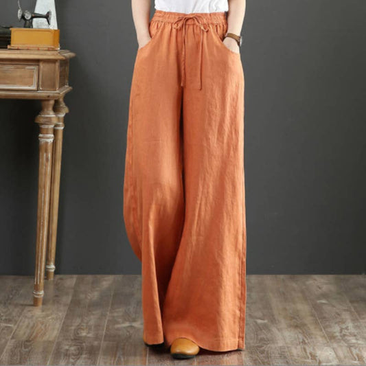 Boho Cotton Linen High Waist Wide Leg Pants