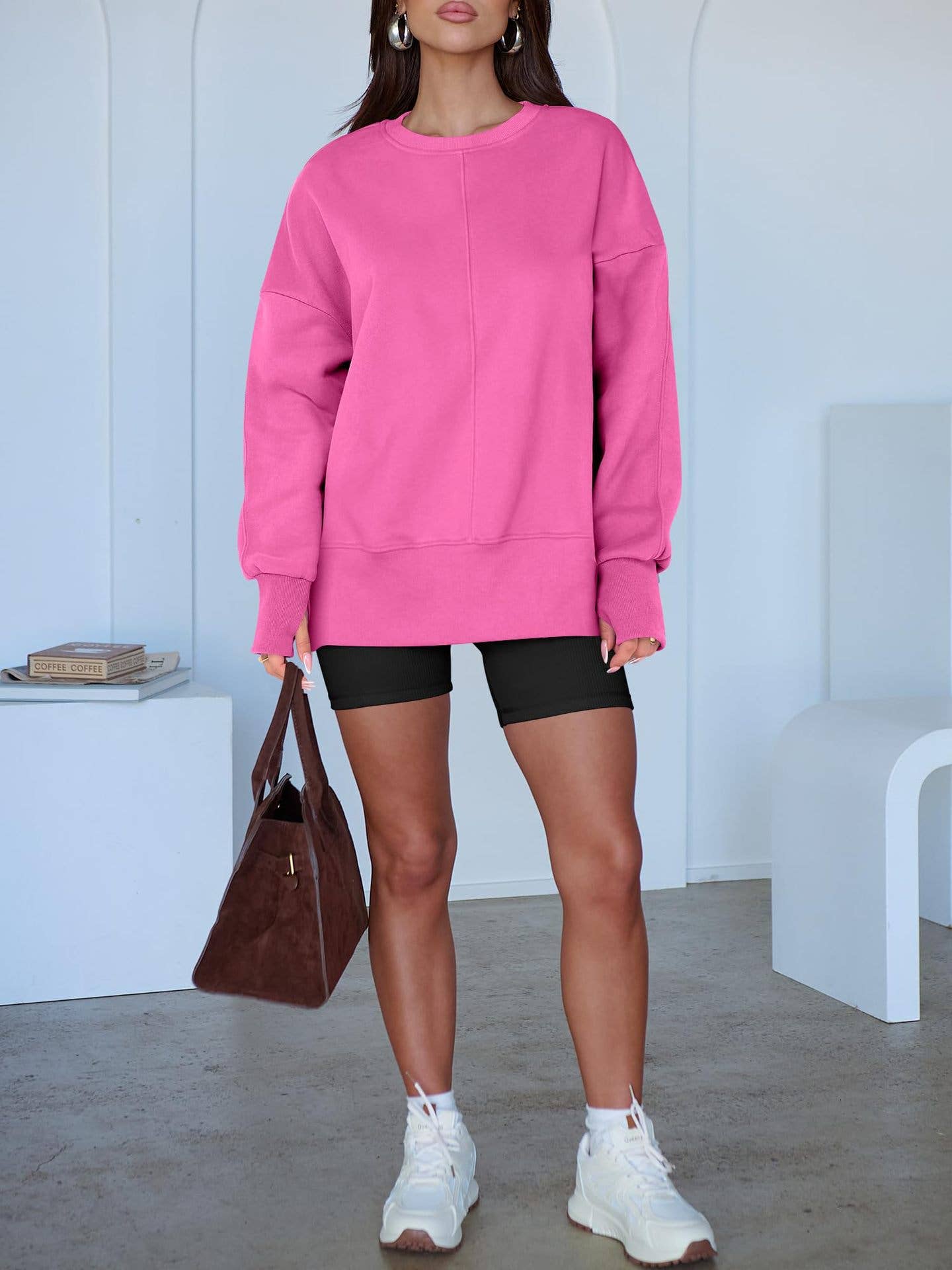 Casual round-neck loose sporty split sweatshirt