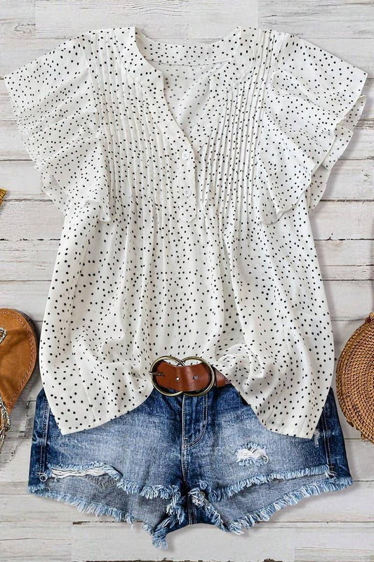 CWTTSL0333_SWEET PRINCESS SLEEVE V-NECK CHIFFON SHIRT