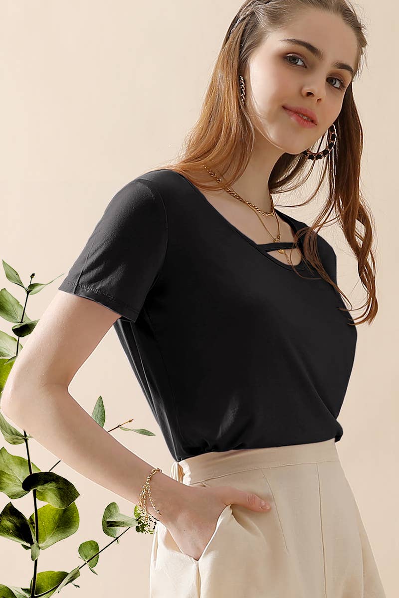 CWTTS682_ROUND NECK SOFT MODAL SHORT SLEEVE T SHIRT TOP