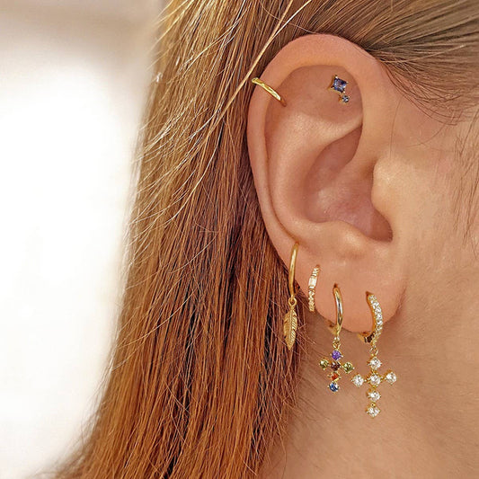 COLORFUL FRENCH CROSS DIAMOND EARRINGS