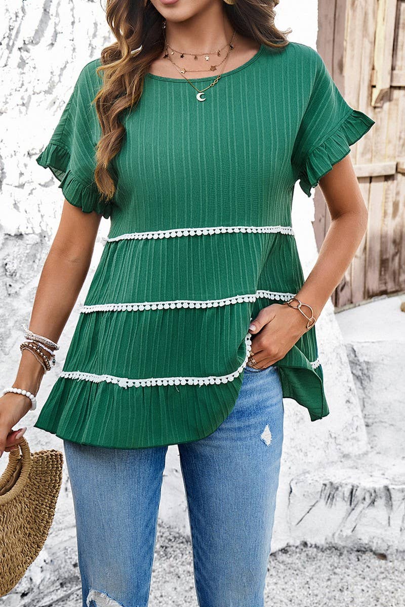 CWTBLL3612_SPRING AND SUMMER CASUAL LACE SHORT SLEEVE TOP