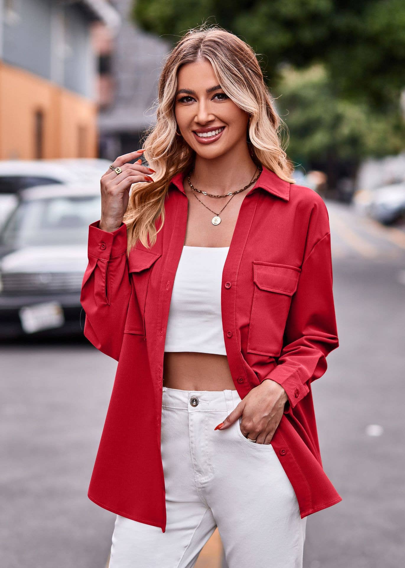 Commuter solid color single-breasted shirt