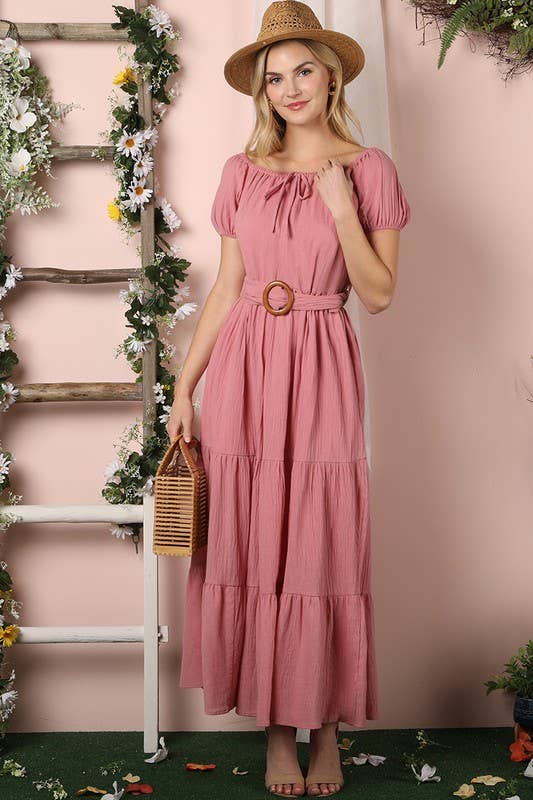 CWDMD812-P_TIERED OFF SHOULDER SHORT SLEEVE MAXI DRESS