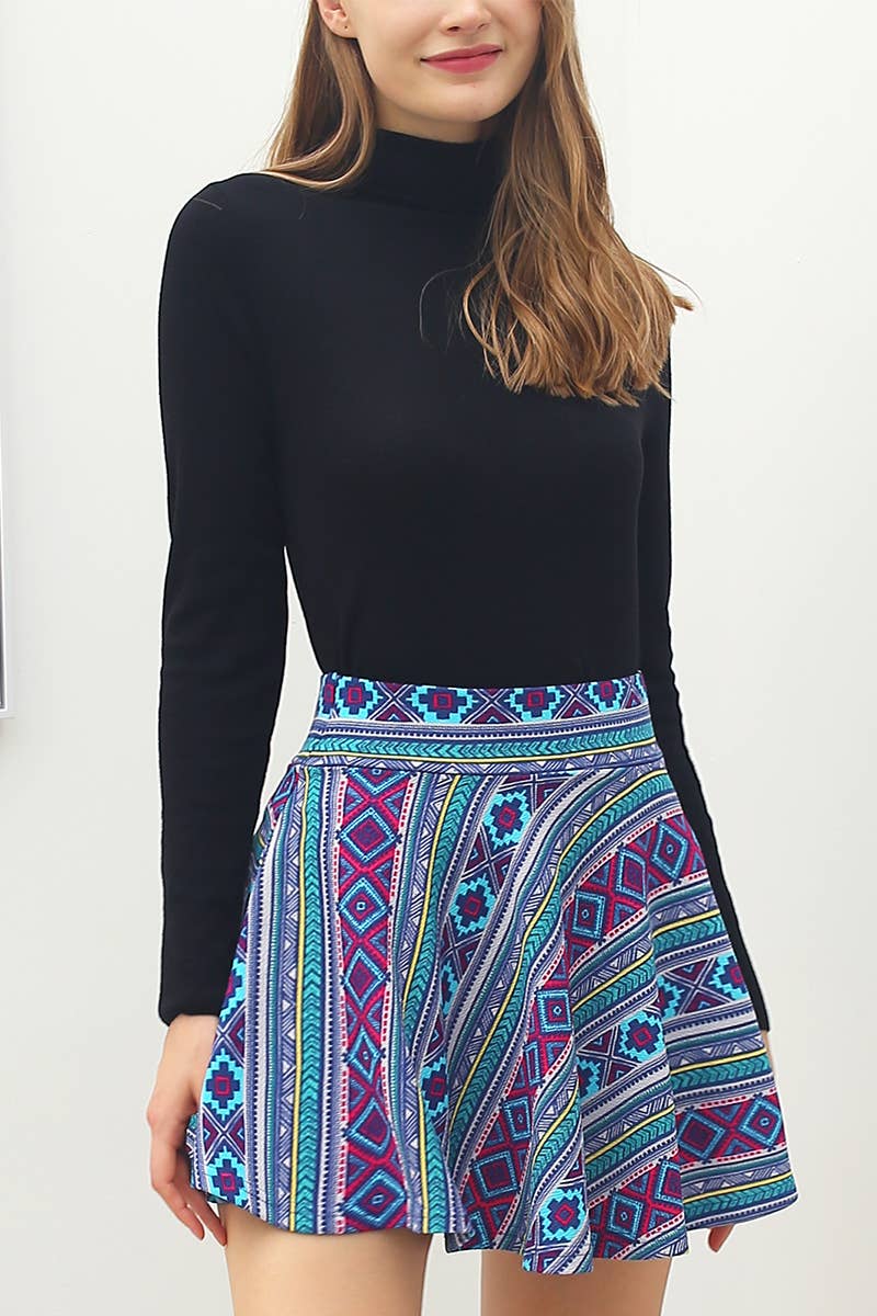 CWBSS105_High Waisted Skirt Mini A-Line Flared Skater Skirt