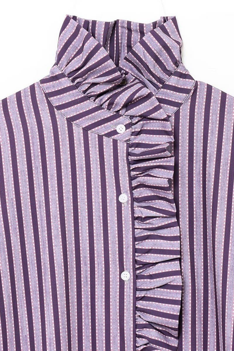 CWTBLL3817_STREET FASHION RUFFLED PLAID LONG SLEEVE SHIRT