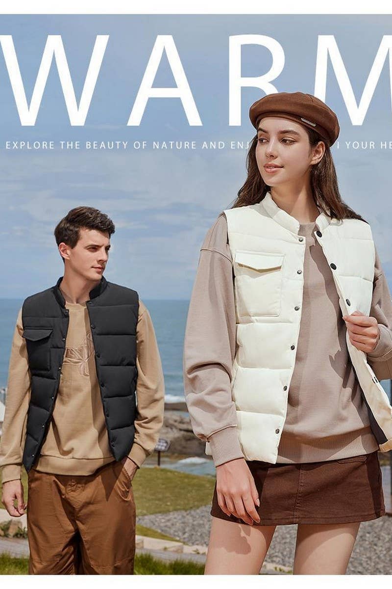 CWOV00103_SOLID COLOR CASUAL POCKET DOWN COTTON VEST