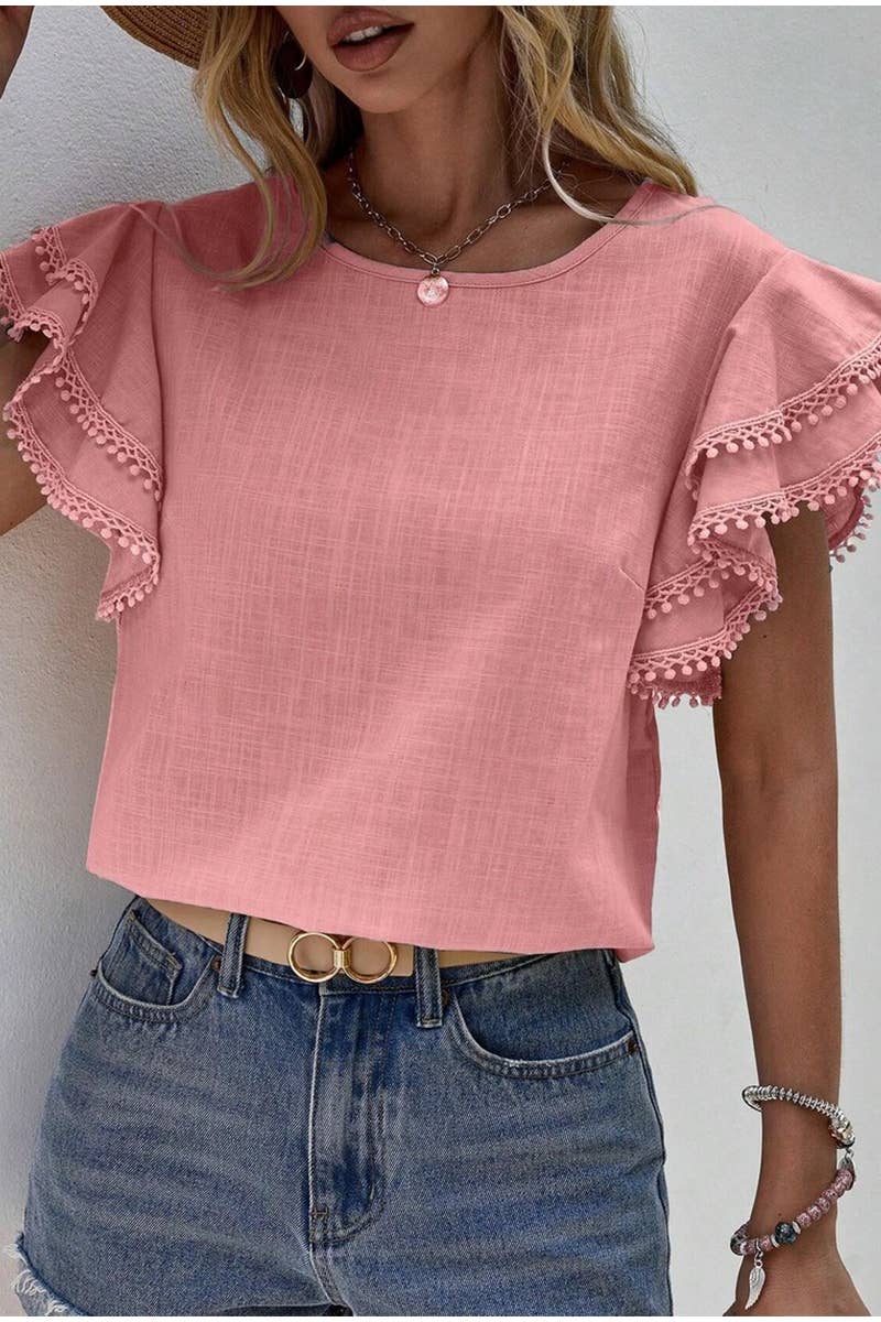 CWTSTS0665_WOMEN'S CASUAL ROUND NECK SUMMER LOOSE SHIRT