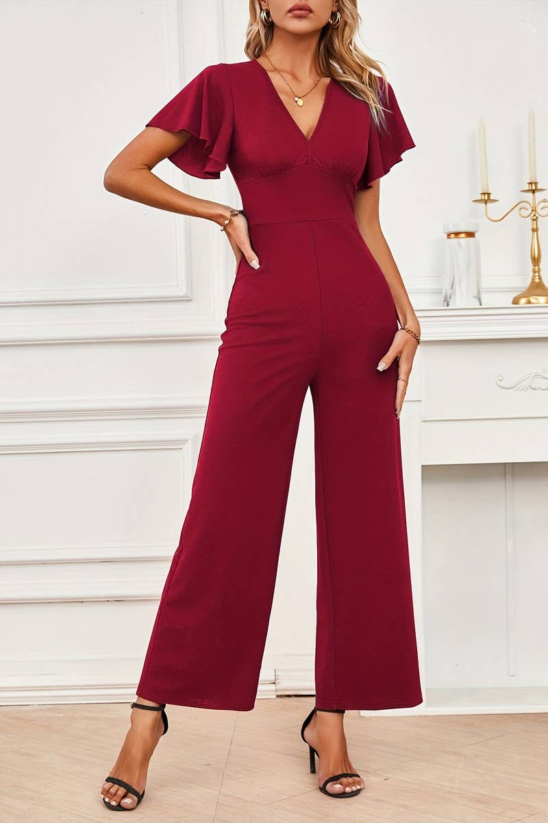 CWSBSS0058_RUFFLED SLEEVES KNITTED WIDE-LEG JUMPSUIT