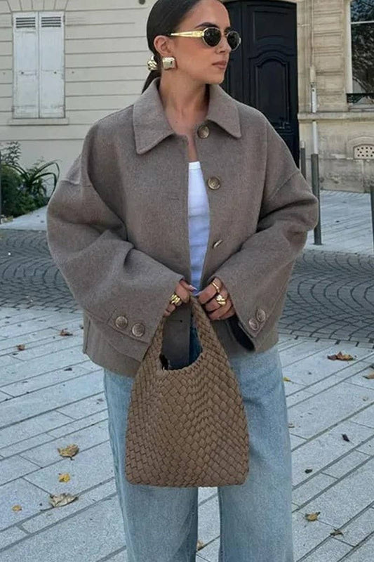 CWOCO1065_SOLID COLOR LAPEL BUTTON LOOSE WOOLEN COAT