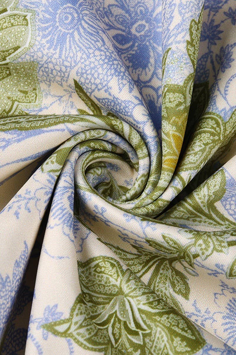 CWDTD0393_RETRO TEMPERAMENT MESH PRINTED TULLE DRESS