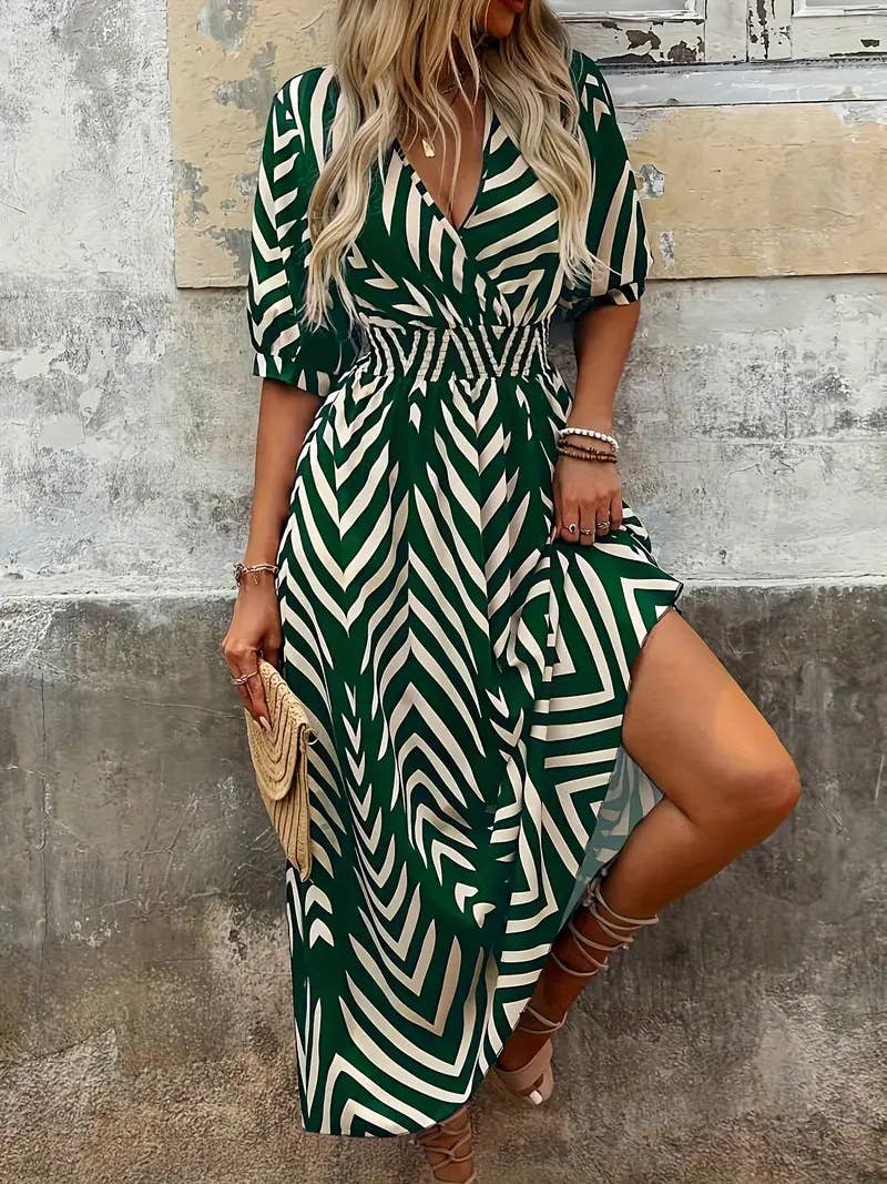 elegant printed tie-dyed large-sleeved dress