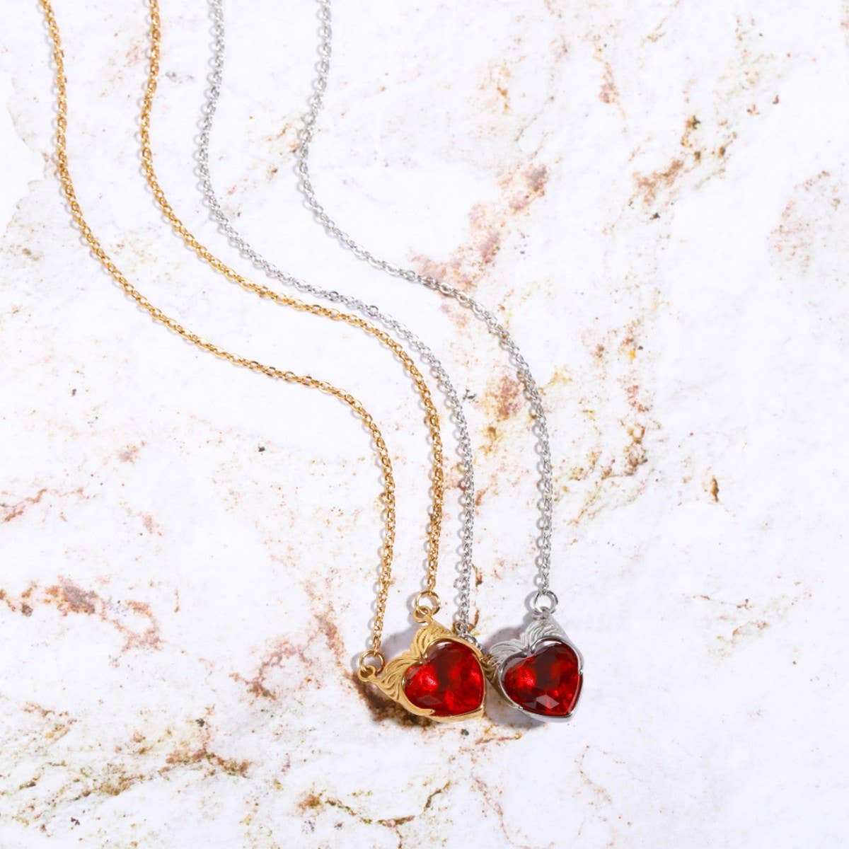 Stainless Steel Heart Zircon Pendant Necklace_CWMM5589